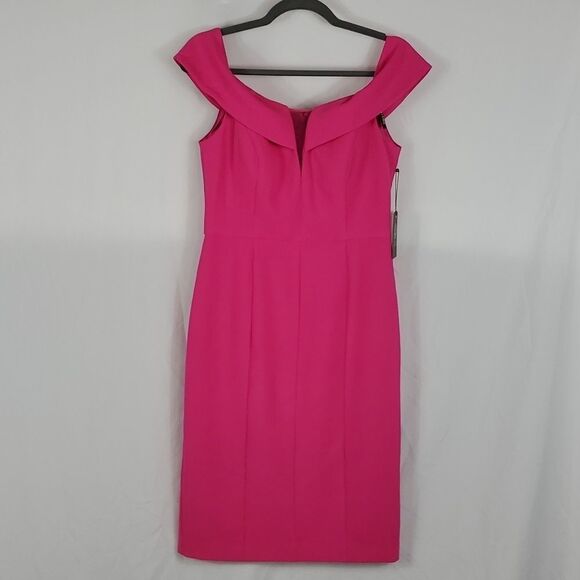 NWT Vince Camuto Off The Shoulder Crepe Sheath Dress - Size 6 - Picture 2 of 8